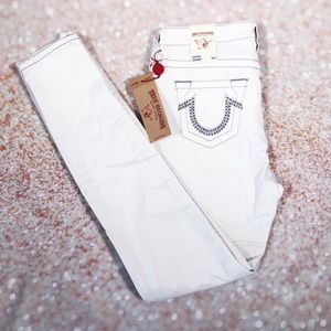 True Religion Optic Whte Super Skinny Stud Logo 30